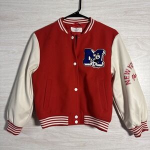 H&M kids red and white varsity bomber jacket M Patch With Mouse 8/10